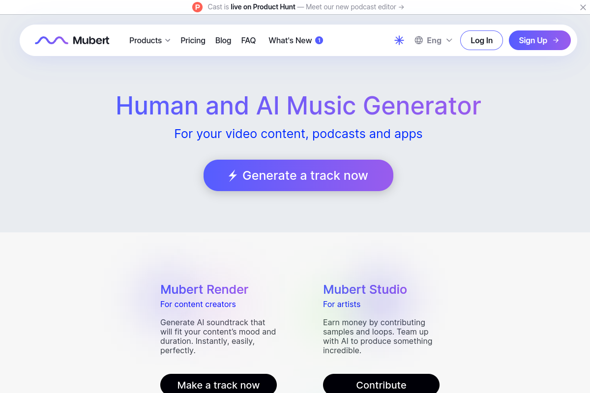 Screenshot of the Mubert website