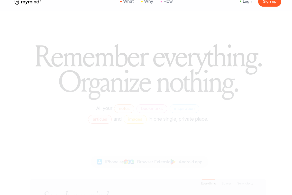 Screenshot of the mymind website