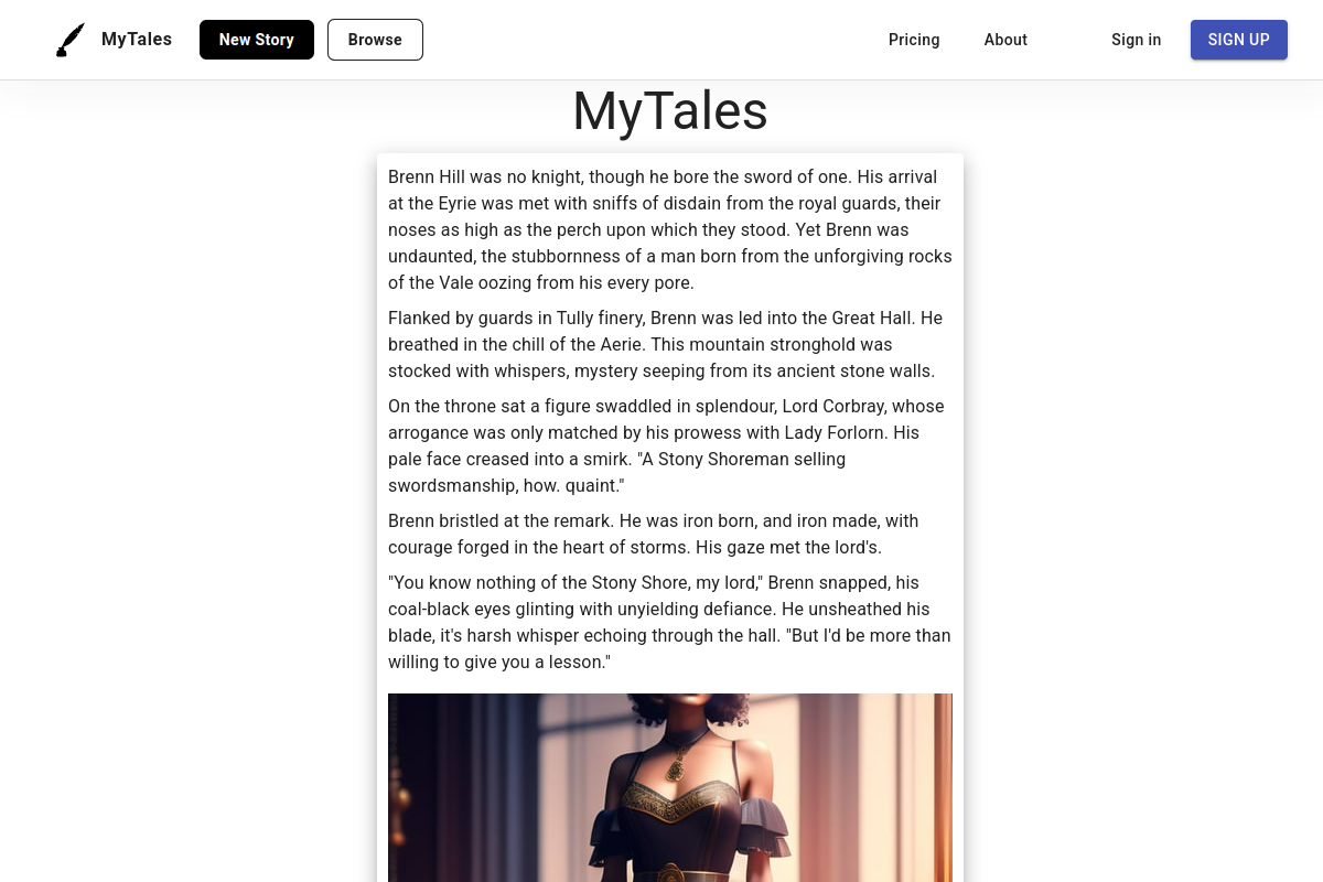 Screenshot of the Mytales website