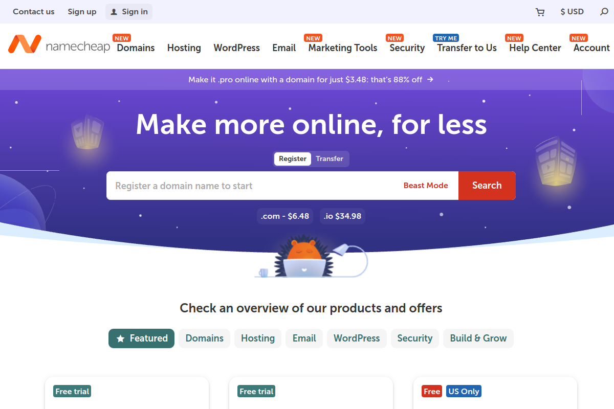Screenshot of the Namecheap Free Logo Maker website