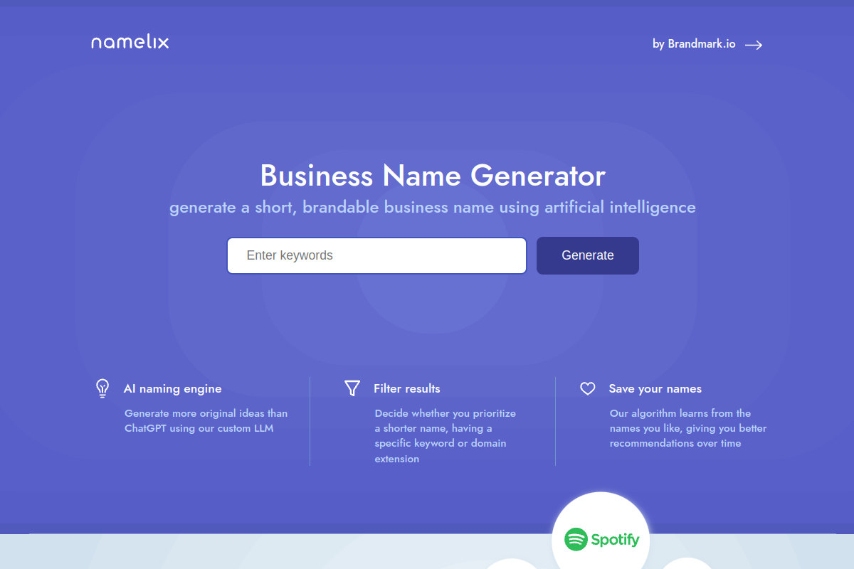 Screenshot of the Namelix website