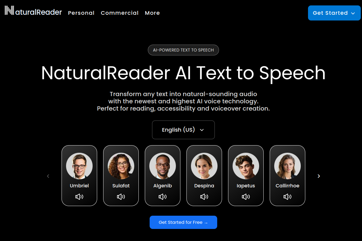 Screenshot of the NaturalReader website