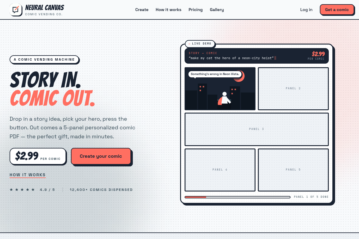 Screenshot of the Neuralcanvas website