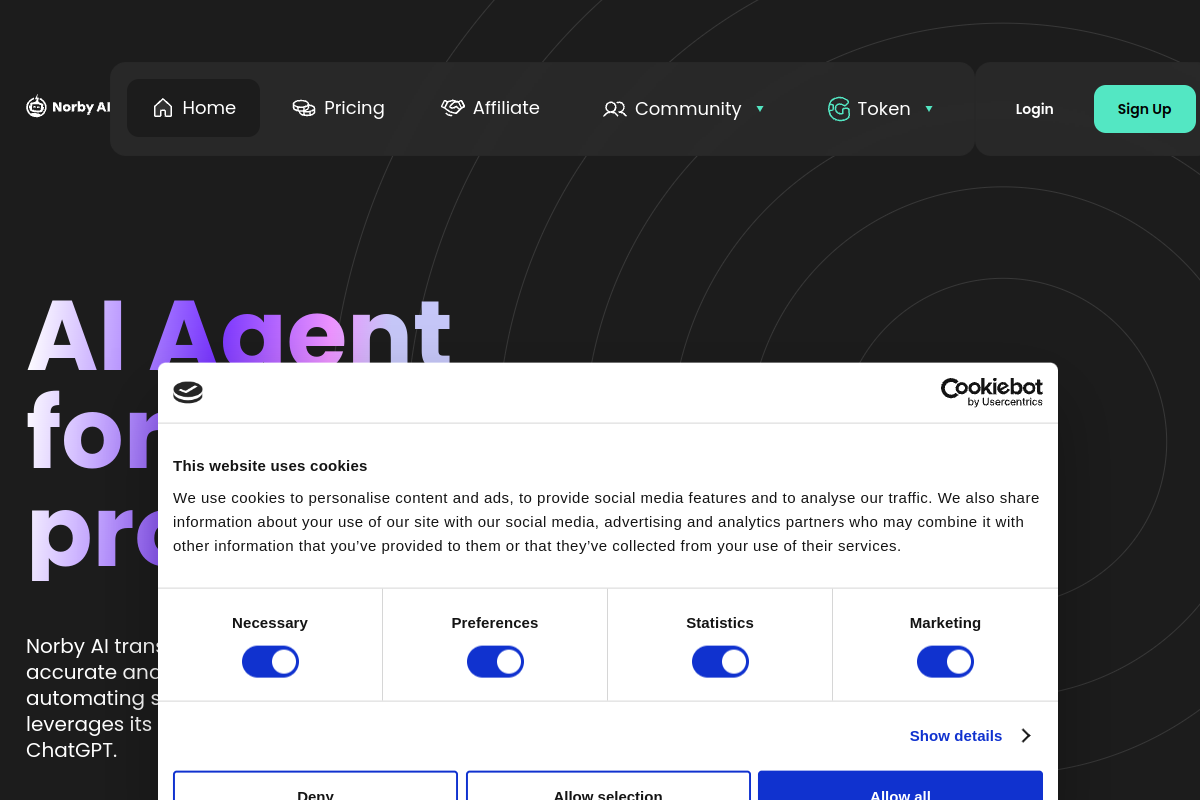 Screenshot of the Norby AI website