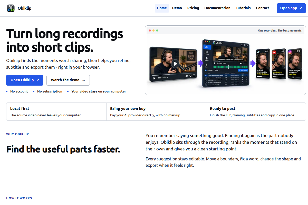 Screenshot of the Obiklip website