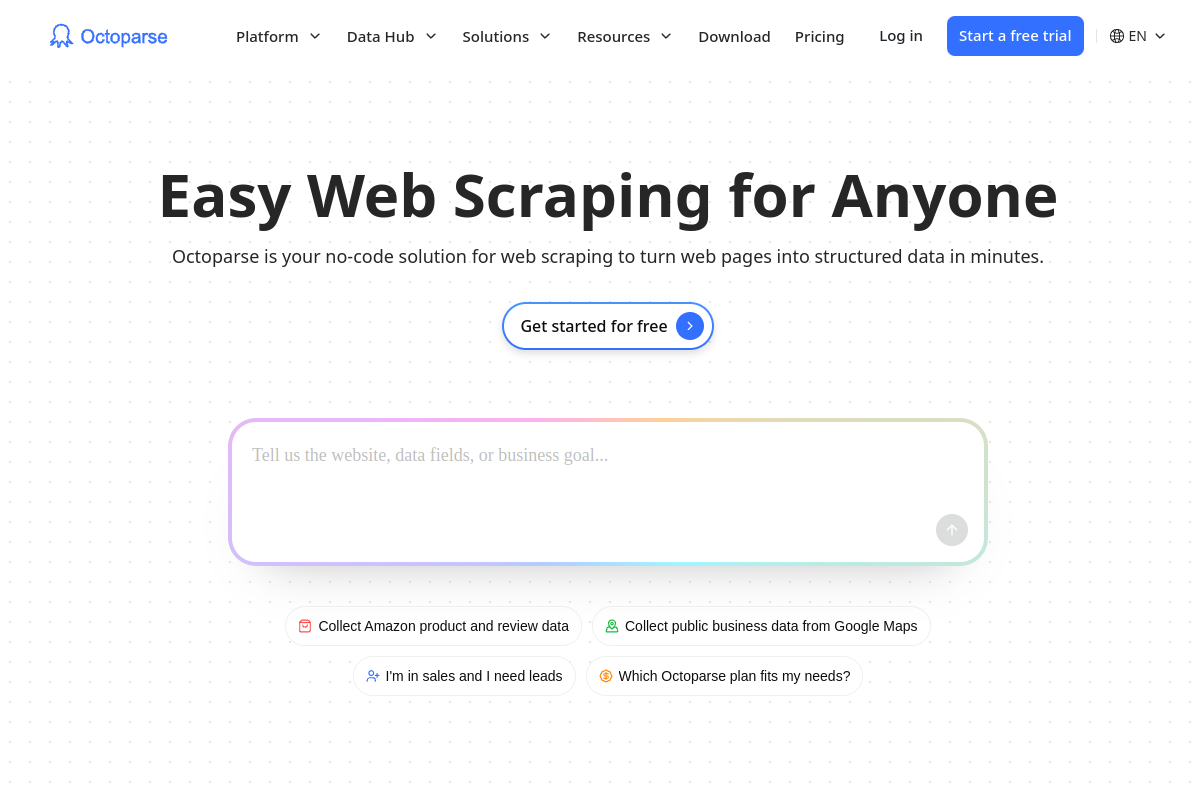 Screenshot of the Octoparse website