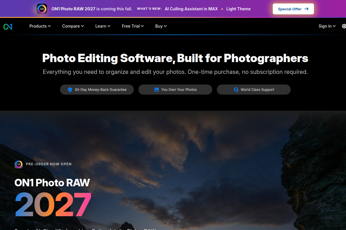 Screenshot of the On1 website
