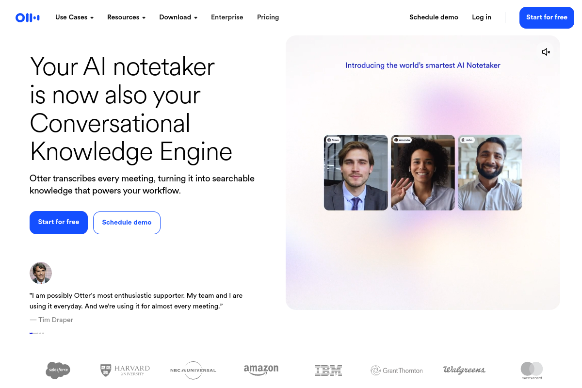 Screenshot of the Otter AI website