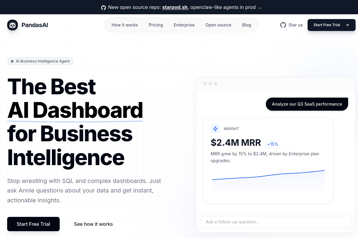 Screenshot of the PandasAI website