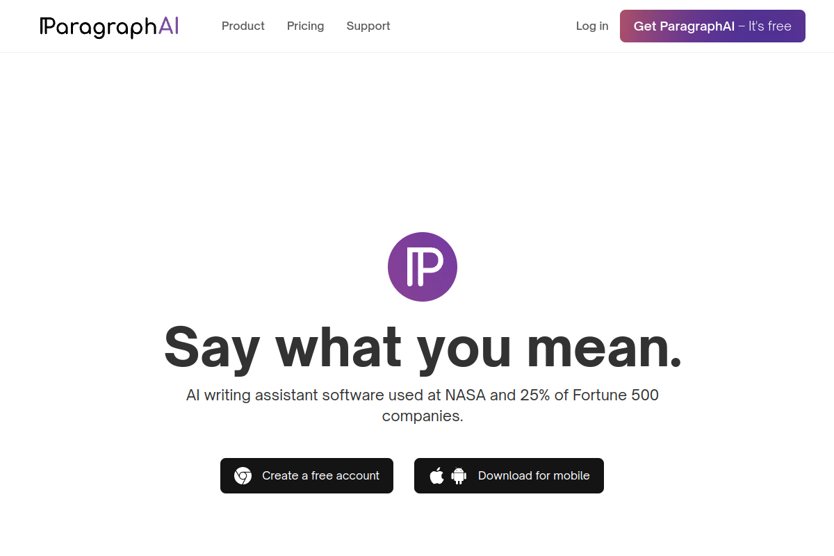 Screenshot of the Paragraph AI website