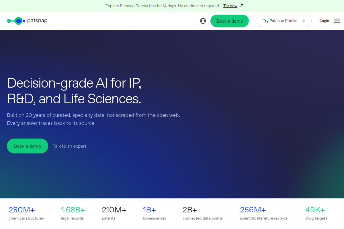 Screenshot of the Patsnap website