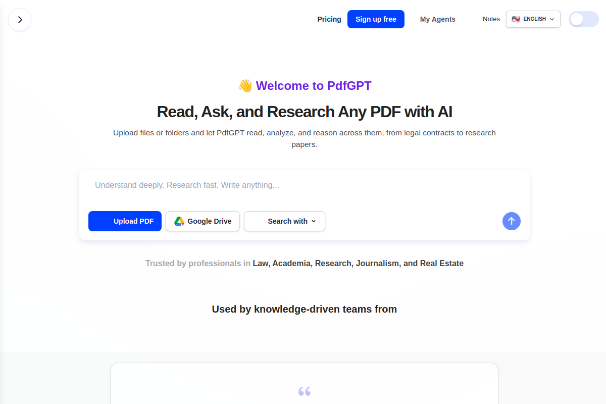 Screenshot of the PDFGPT website