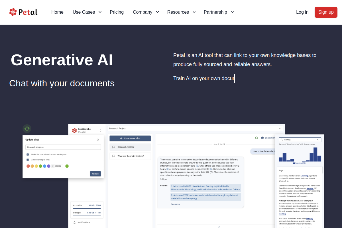 Screenshot of the Petal website
