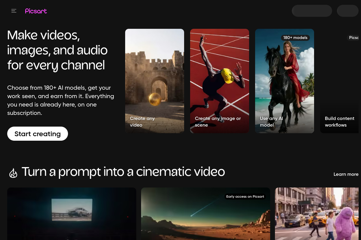 Screenshot of the Picsart website