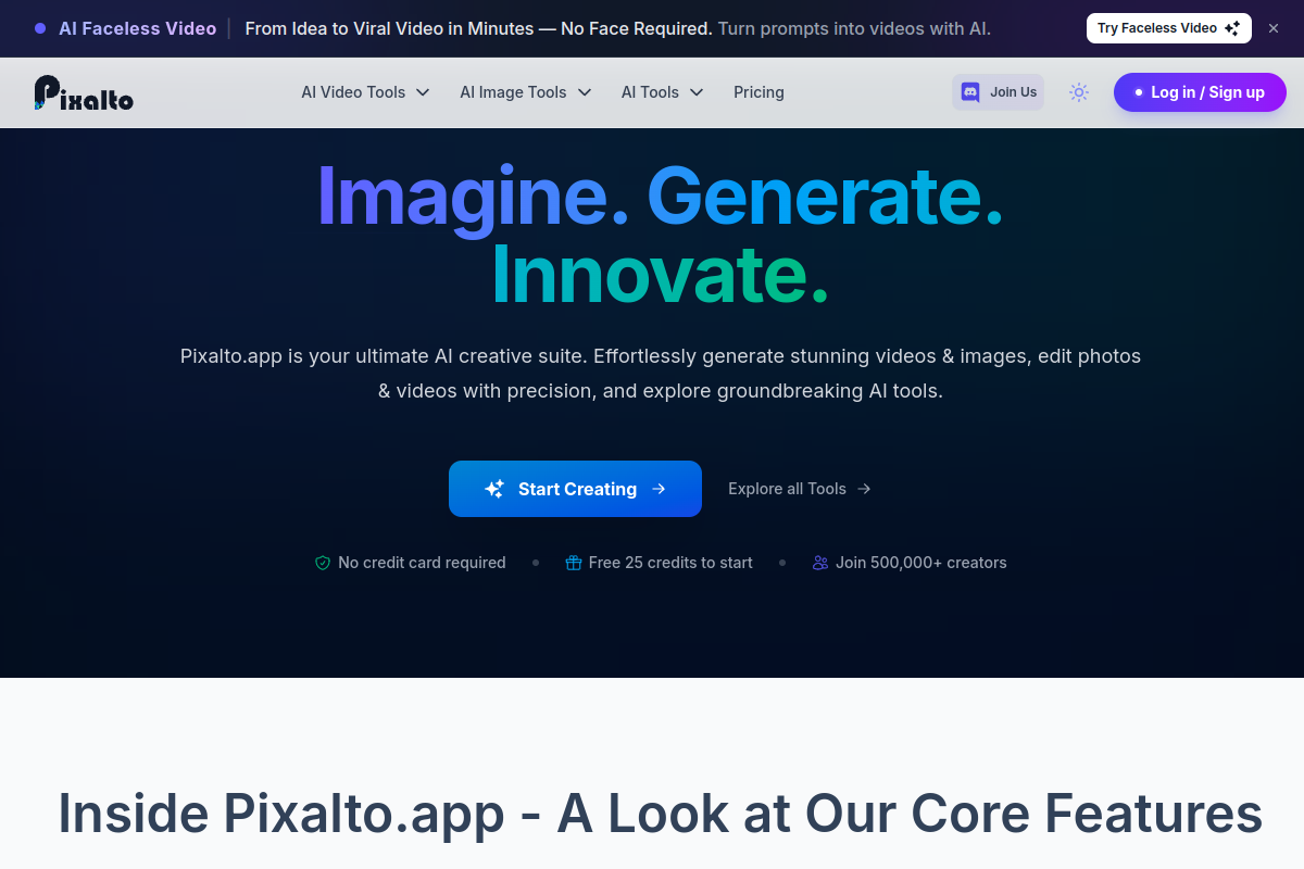 Screenshot of the Pixalto website