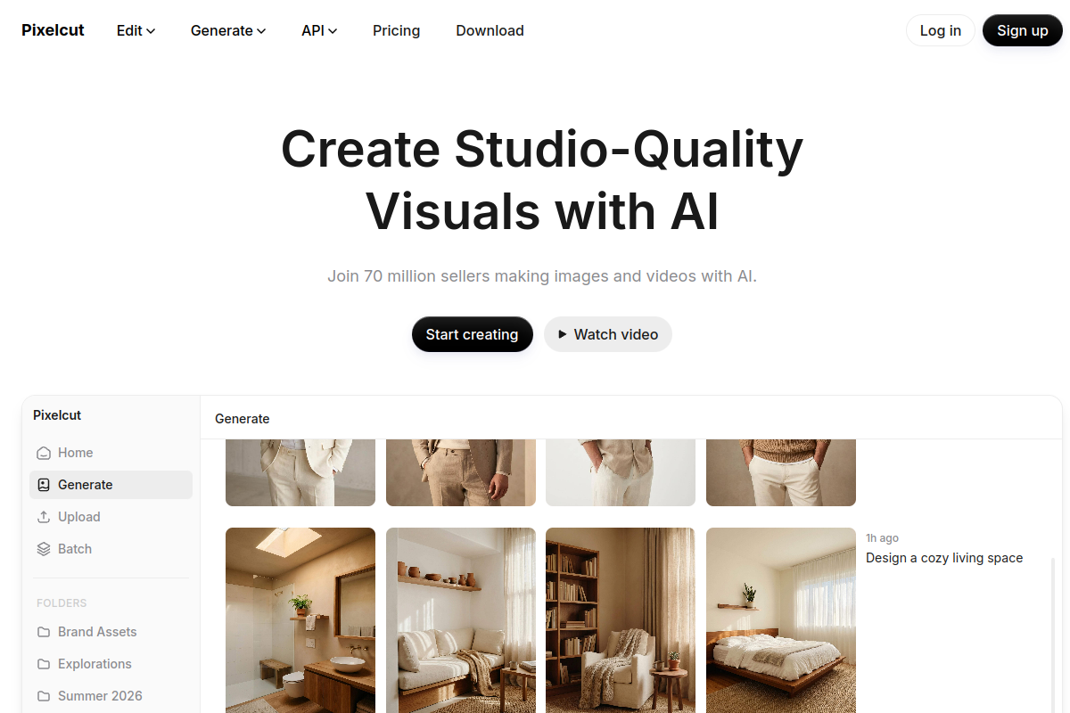 Screenshot of the Pixelcut website