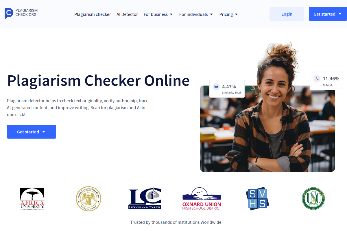 Screenshot of the AI Plagiarism Checker website