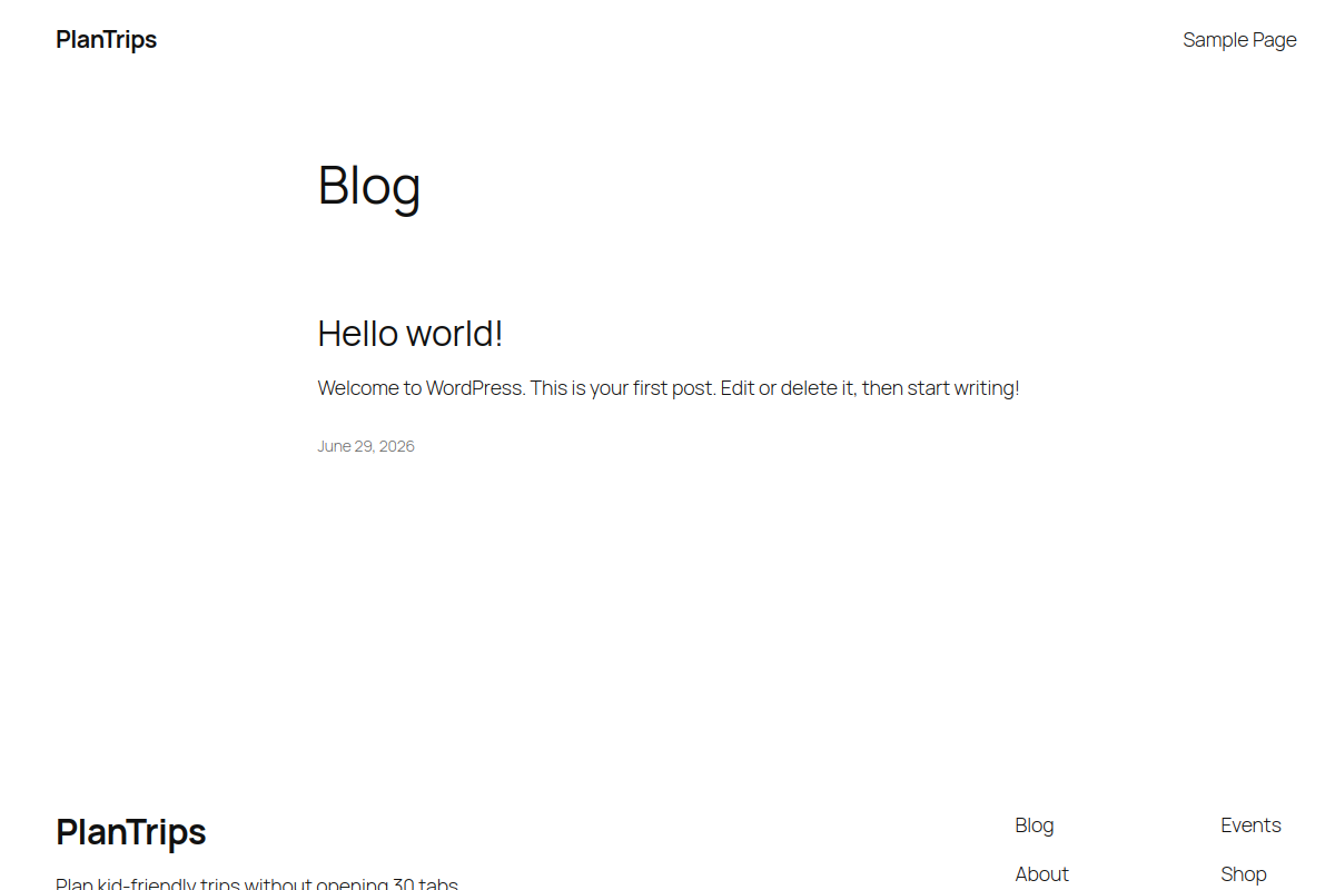Screenshot of the Plantrips website