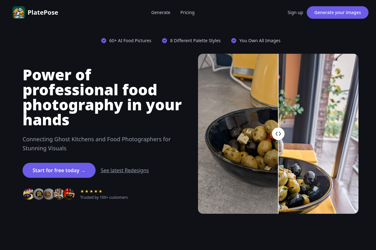 Screenshot of the PlatePose website