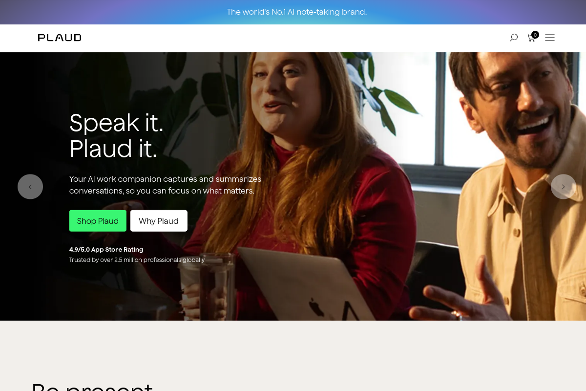 Screenshot of the PLAUD NOTE website