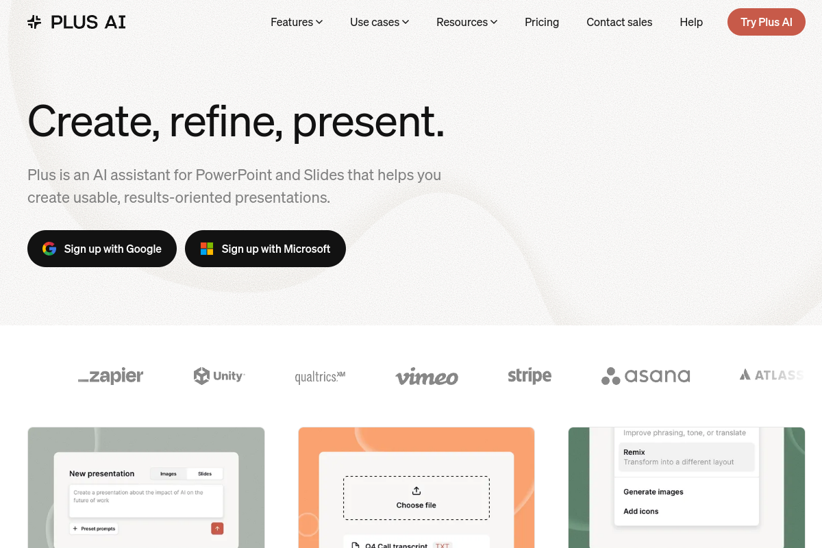 Screenshot of the Plus AI QBR website