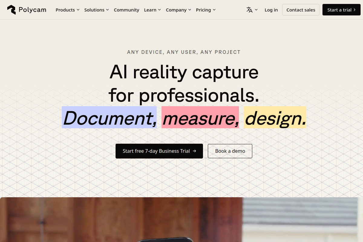 Screenshot of the 3D textures by Polycam website