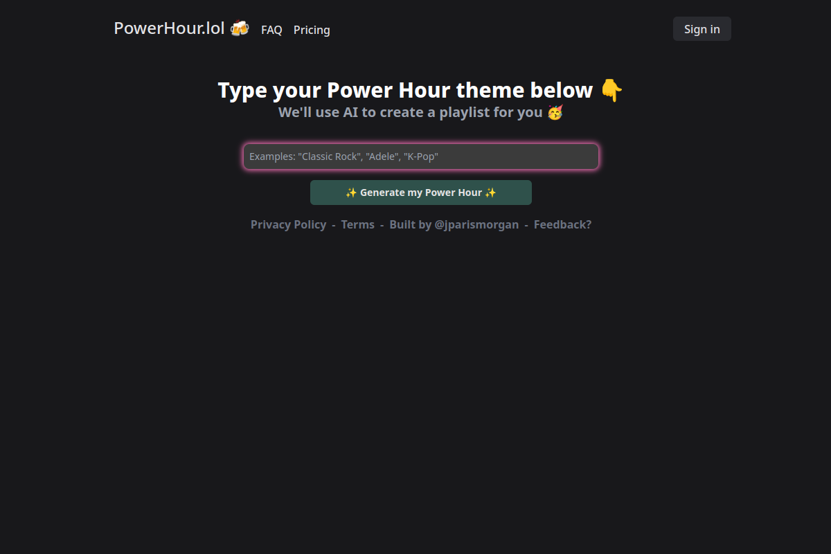 Screenshot of the PowerHour website