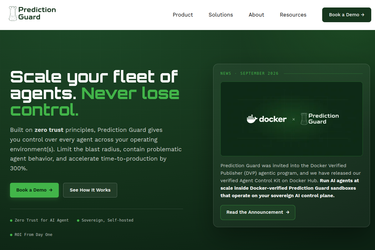 Screenshot of the Predictionguard website