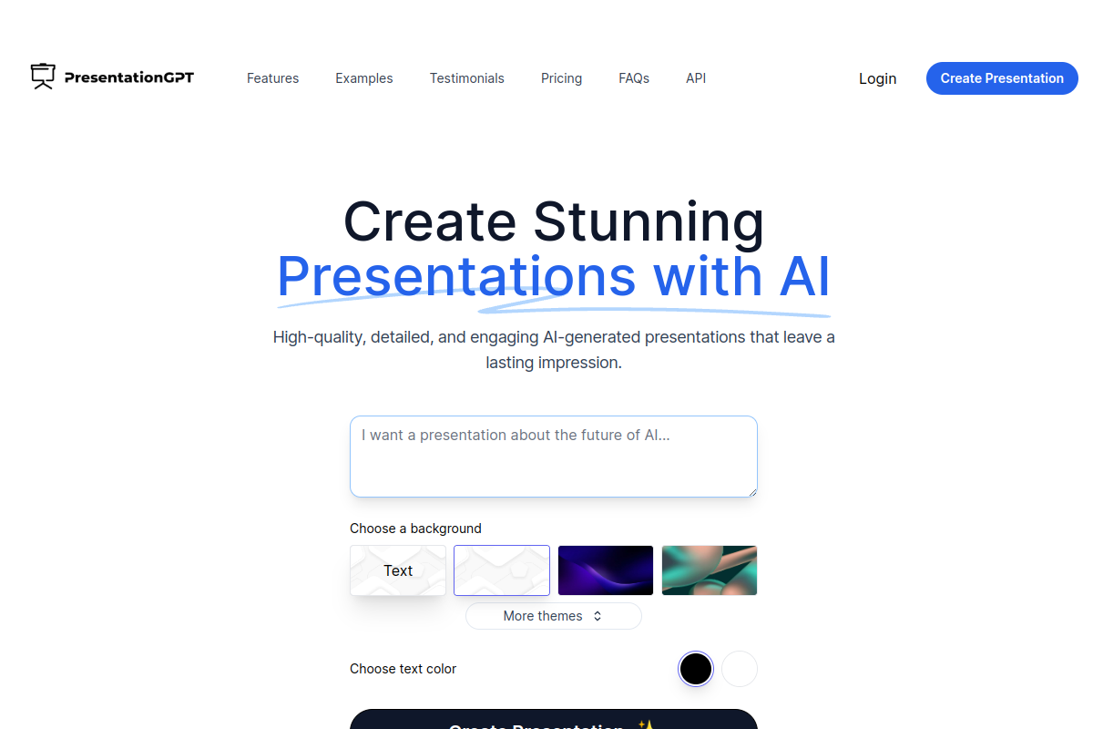 Screenshot of the PresentationGPT website