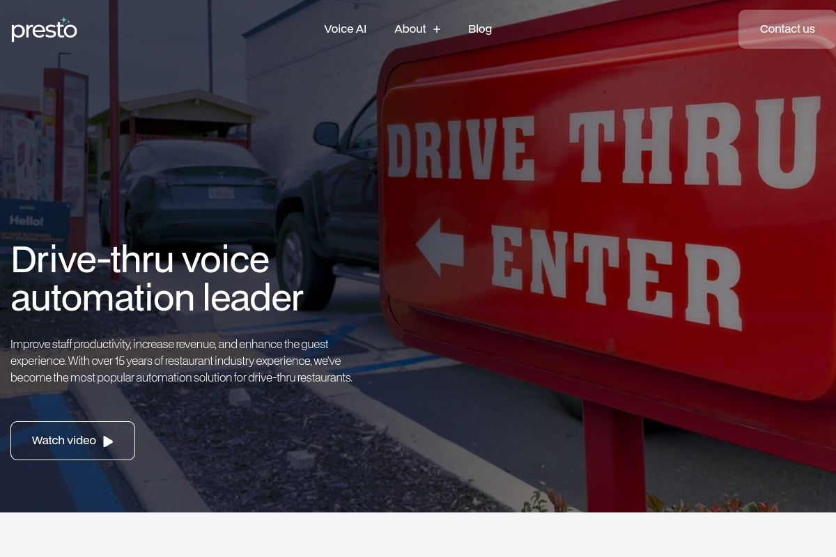 Screenshot of the Presto AI website