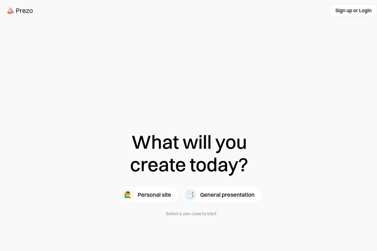 Screenshot of the Prezo website