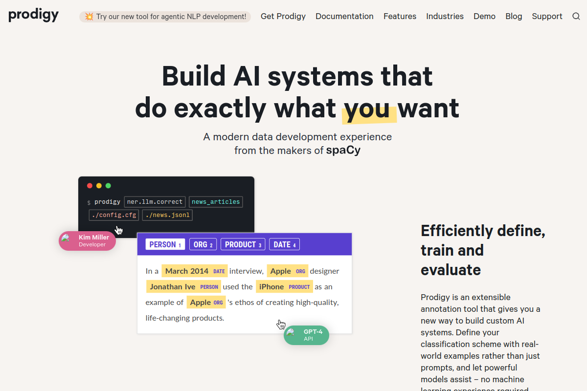 Screenshot of the Prodigy AI website