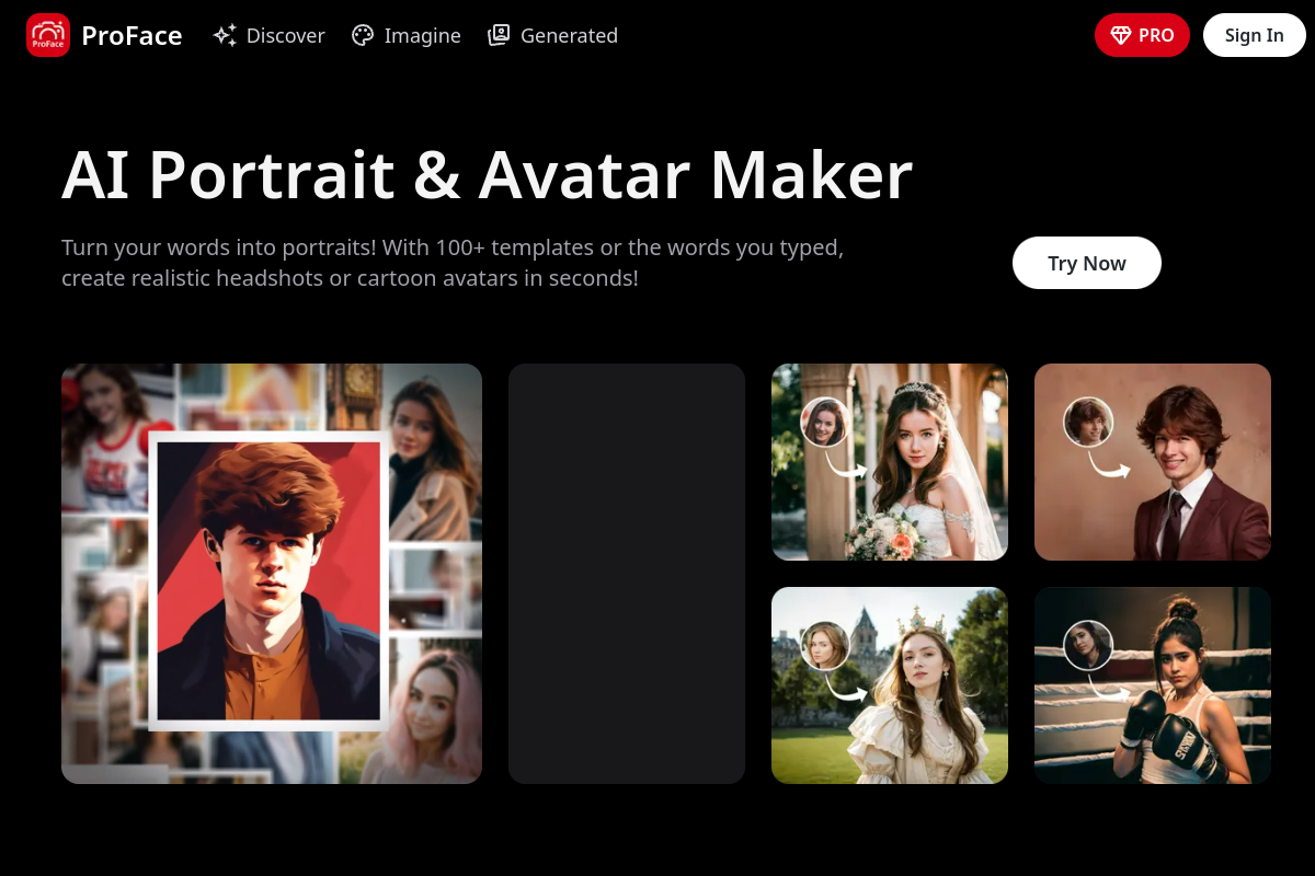 Screenshot of the Proface by Avatarize website