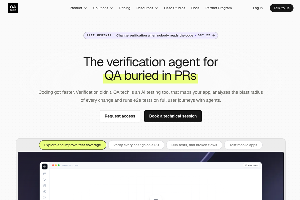 Screenshot of the QA.tech website