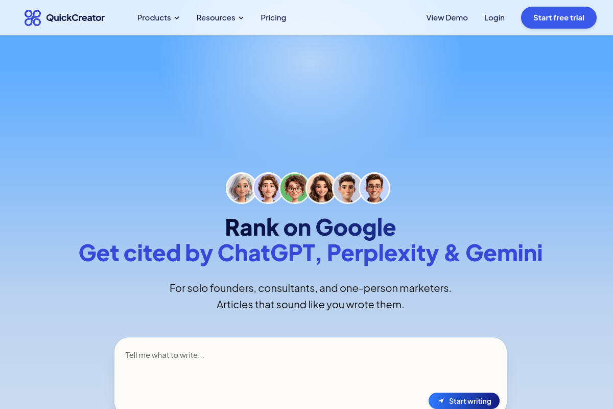 Screenshot of the Quick Creator website