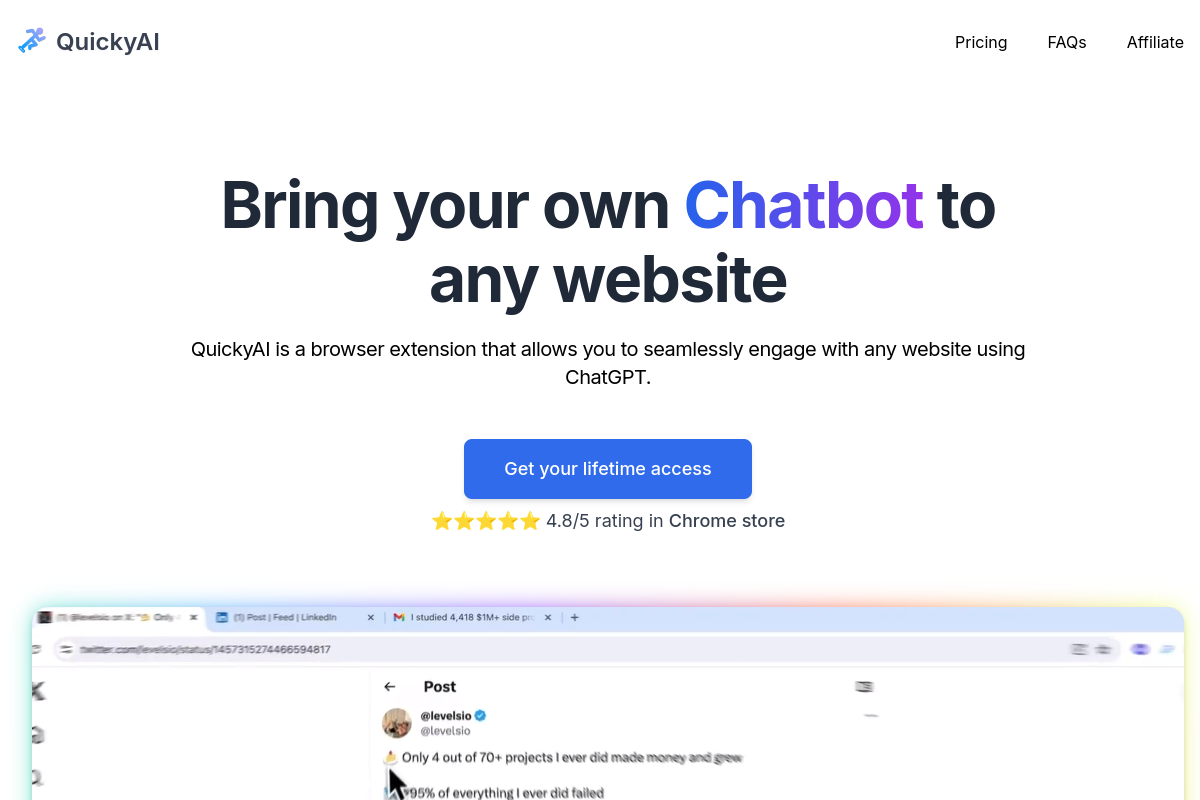 Screenshot of the QuickyAI website
