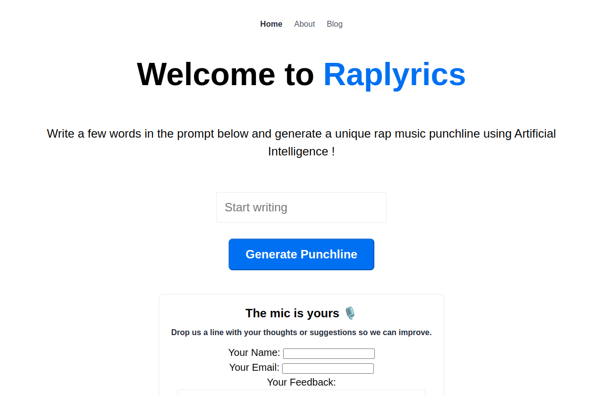 Screenshot of the Raplyrics website
