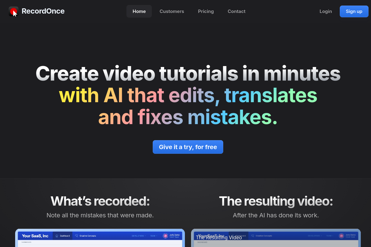Screenshot of the Record Once website