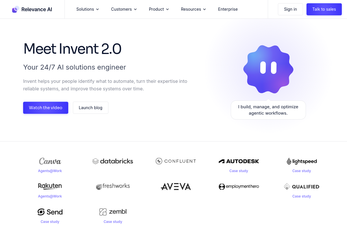Screenshot of the Relevance AI website