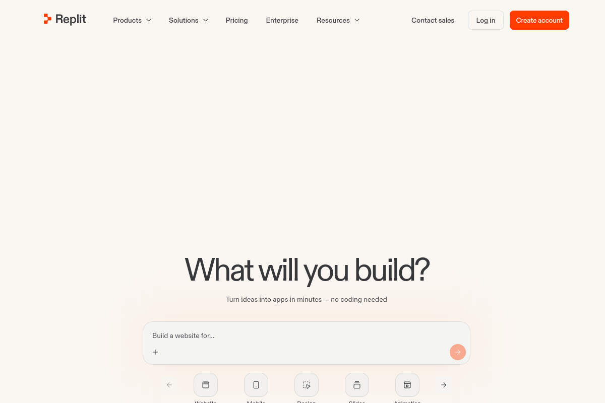 Screenshot of the Replit AI website