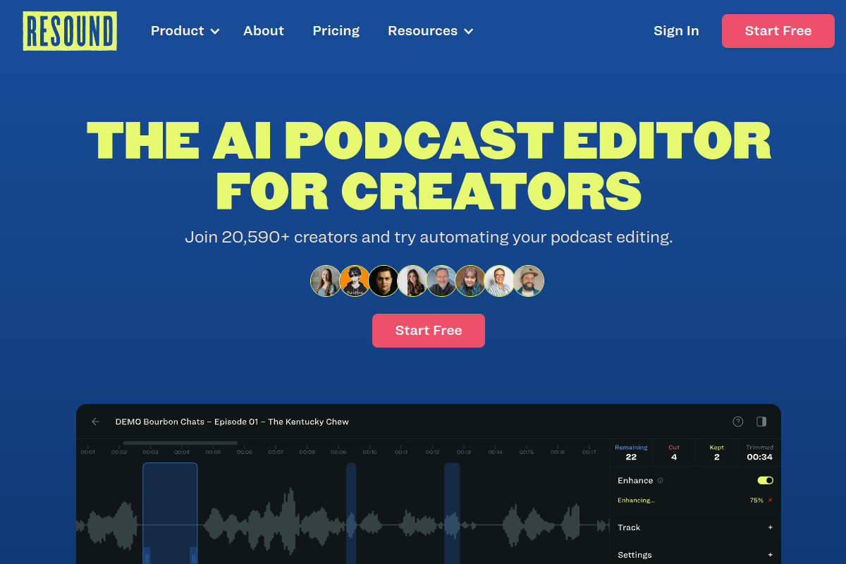 Screenshot of the Resound website