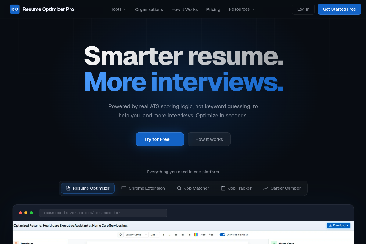 Screenshot of the ResumeOptimizerPro website
