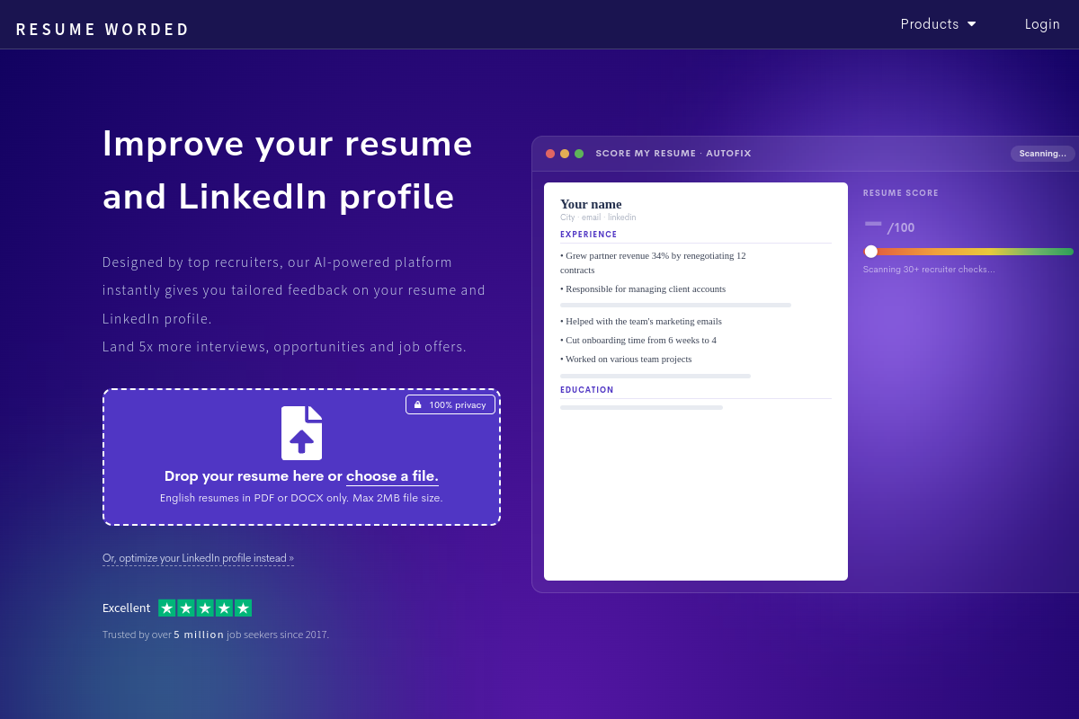 Screenshot of the Resume Worded website