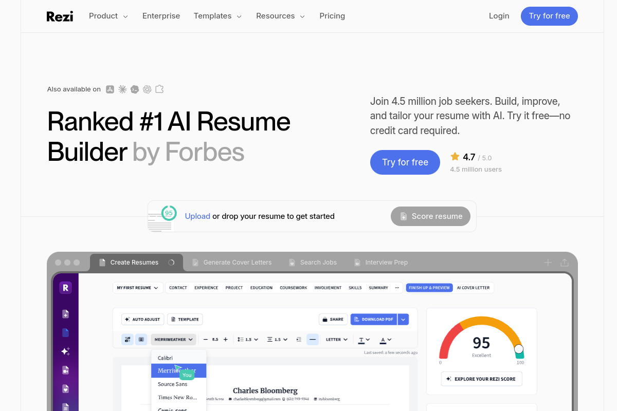Screenshot of the AI Resume Editor website