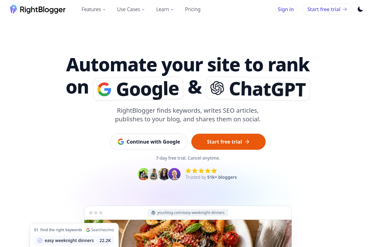 Screenshot of the RightBlogger website