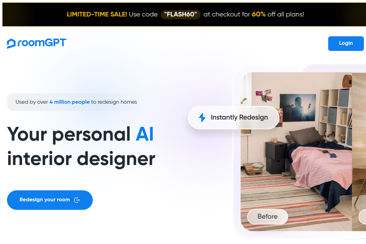 Screenshot of the RoomGPT website