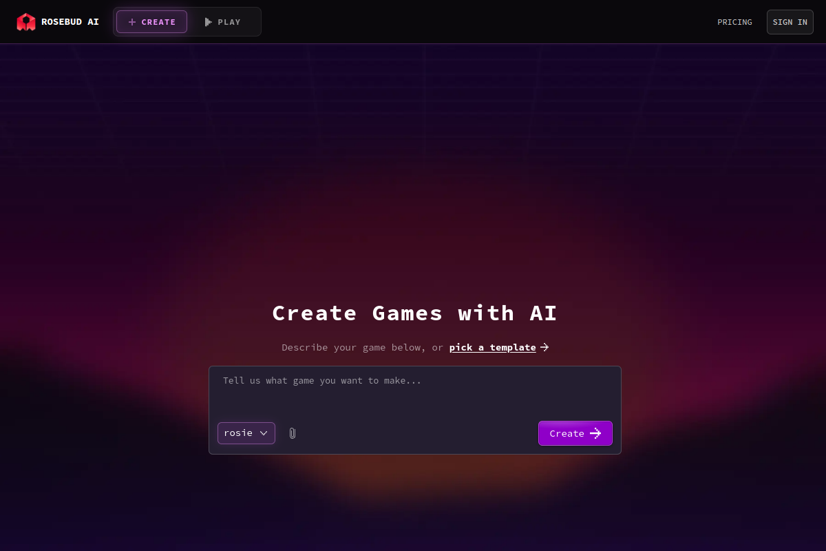 Screenshot of the Rosebud website