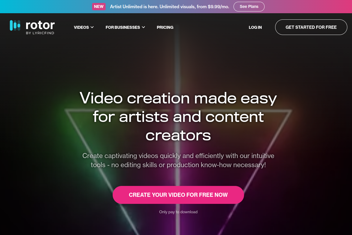 Screenshot of the Rotor Videos website