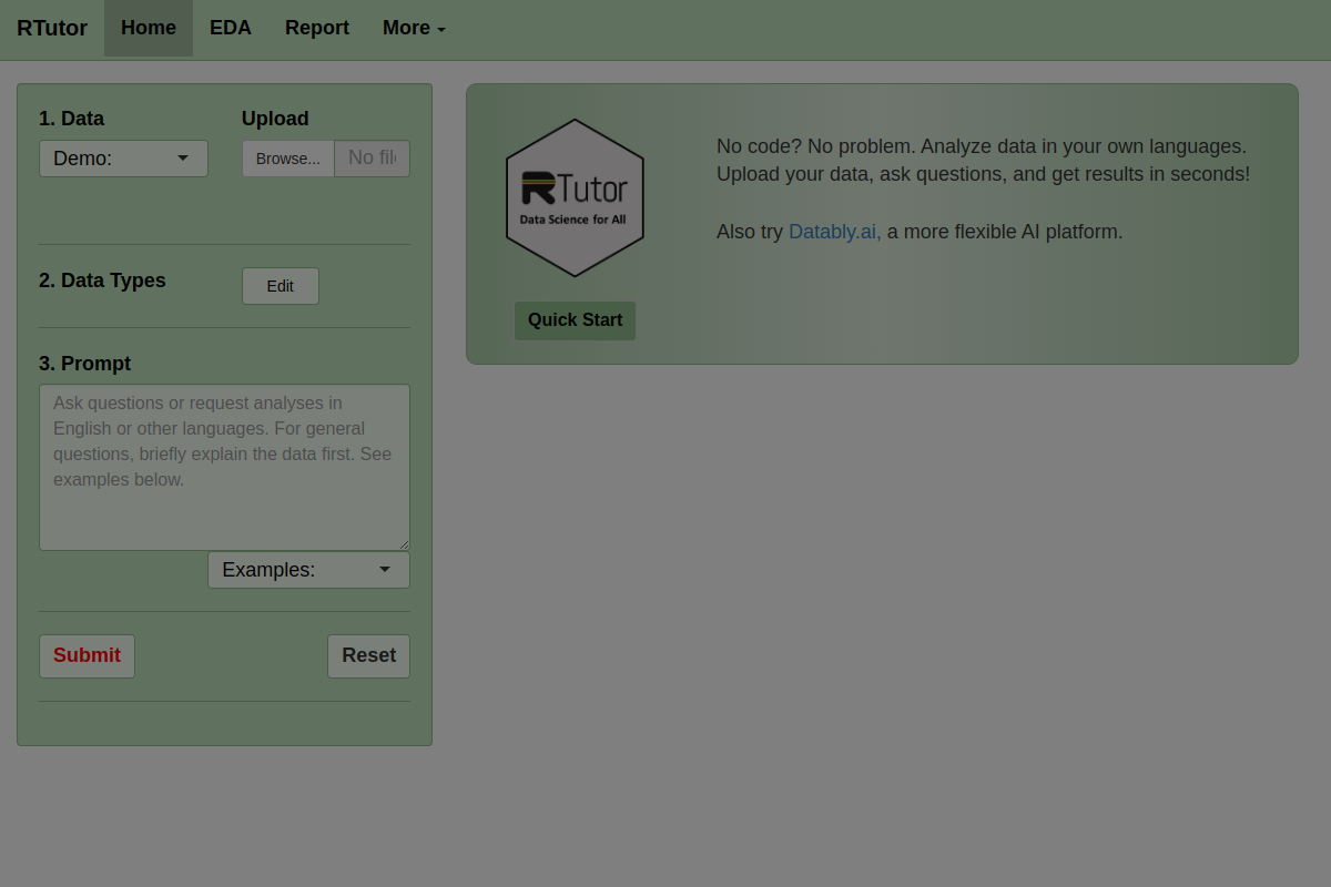 Screenshot of the RTutor website