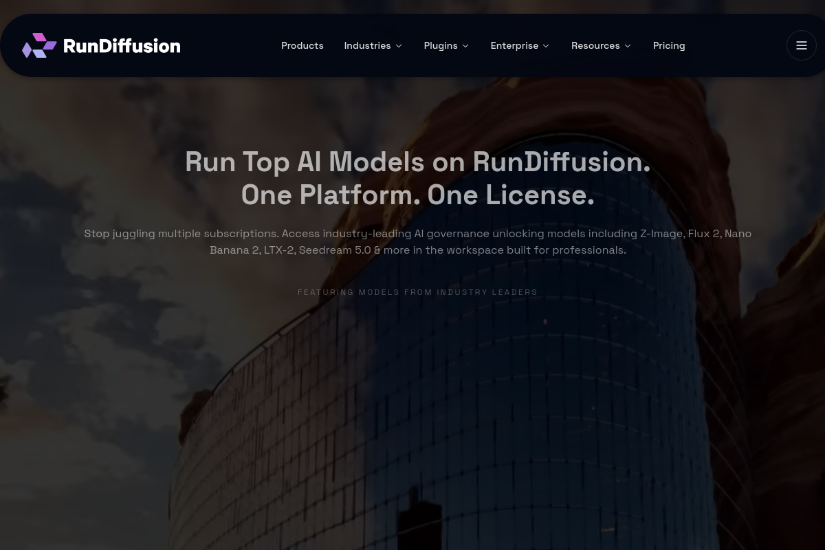 Screenshot of the RunDiffusion website